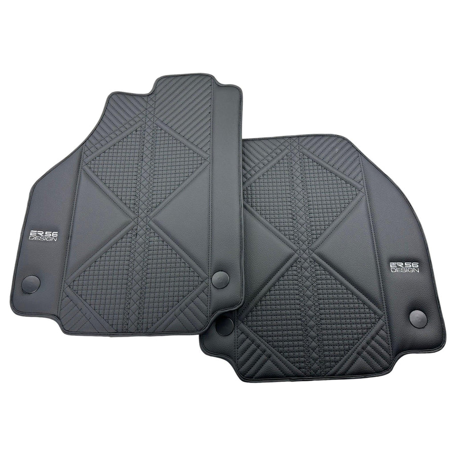 Black Leather Floor Mats For Ferrari 488 Spider (2016-2022) ER56 Design - AutoWin