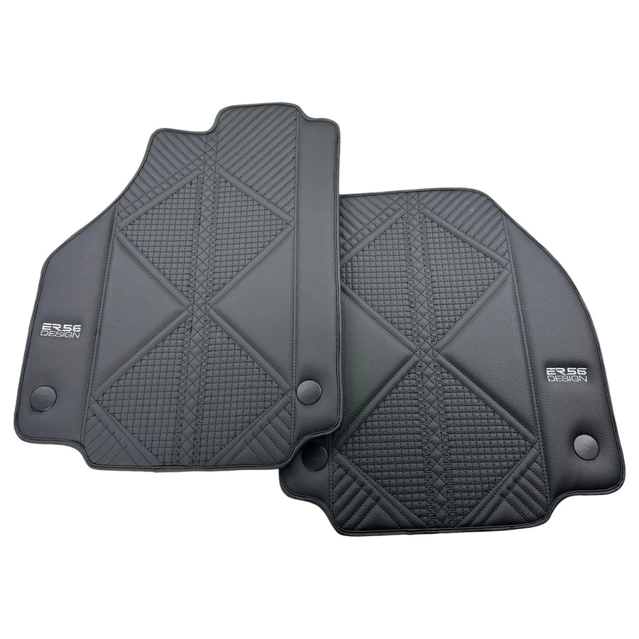 Black Leather Floor Mats For Ferrari F8 Spider (2019-2023) ER56 Design - AutoWin