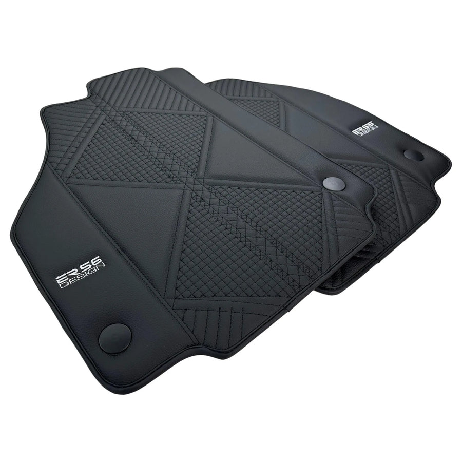 Black Leather Floor Mats For Ferrari F8 Spider (2019-2023) ER56 Design - AutoWin