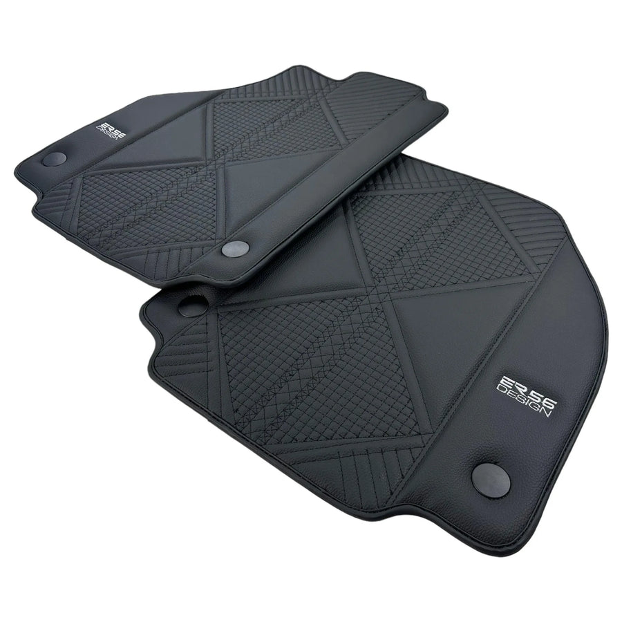 Black Leather Floor Mats For Ferrari F8 Tributo 2019-2022 ER56 Design - AutoWin