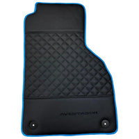 Black Leather Floor Mats For Lamborghini Aventador with Blue Trim - AutoWin