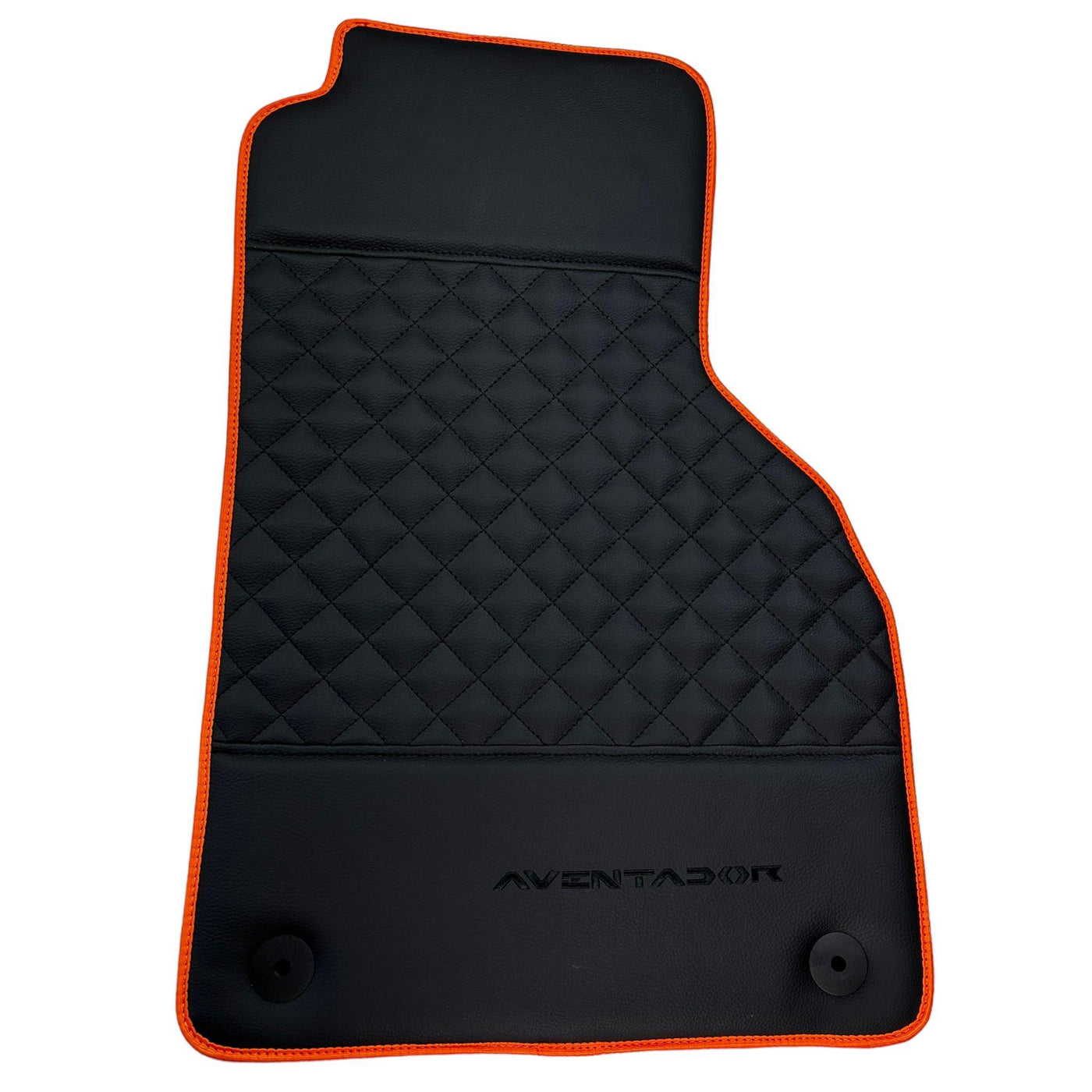 Black Leather Floor Mats For Lamborghini Aventador with Orange Trim - AutoWin