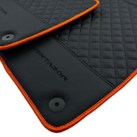 Black Leather Floor Mats For Lamborghini Aventador with Orange Trim - AutoWin