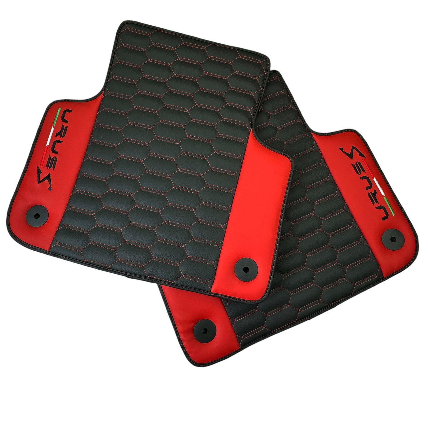 Black Leather Floor Mats For Lamborghini Urus S With Red Nappa Leather - AutoWin