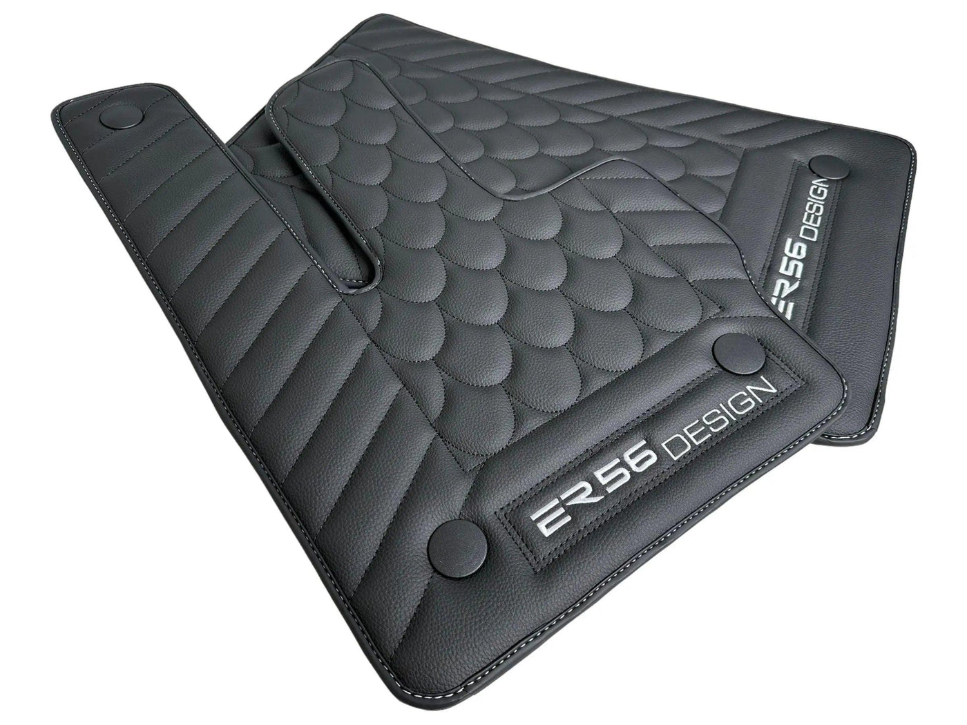 Black Leather Floor Mats For Mercedes-Benz G Class W461 (1979-2008) ER56 Design - AutoWin