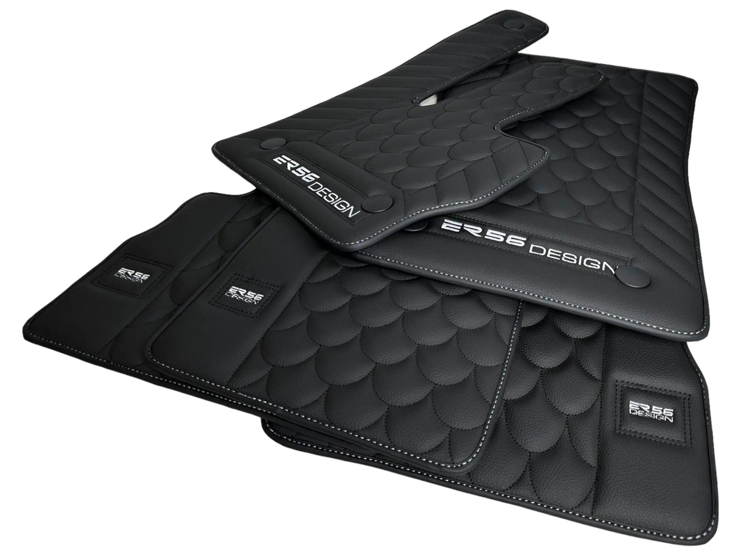 Black Leather Floor Mats For Mercedes-Benz G Class W463 (2008-2018) ER56 Design - AutoWin