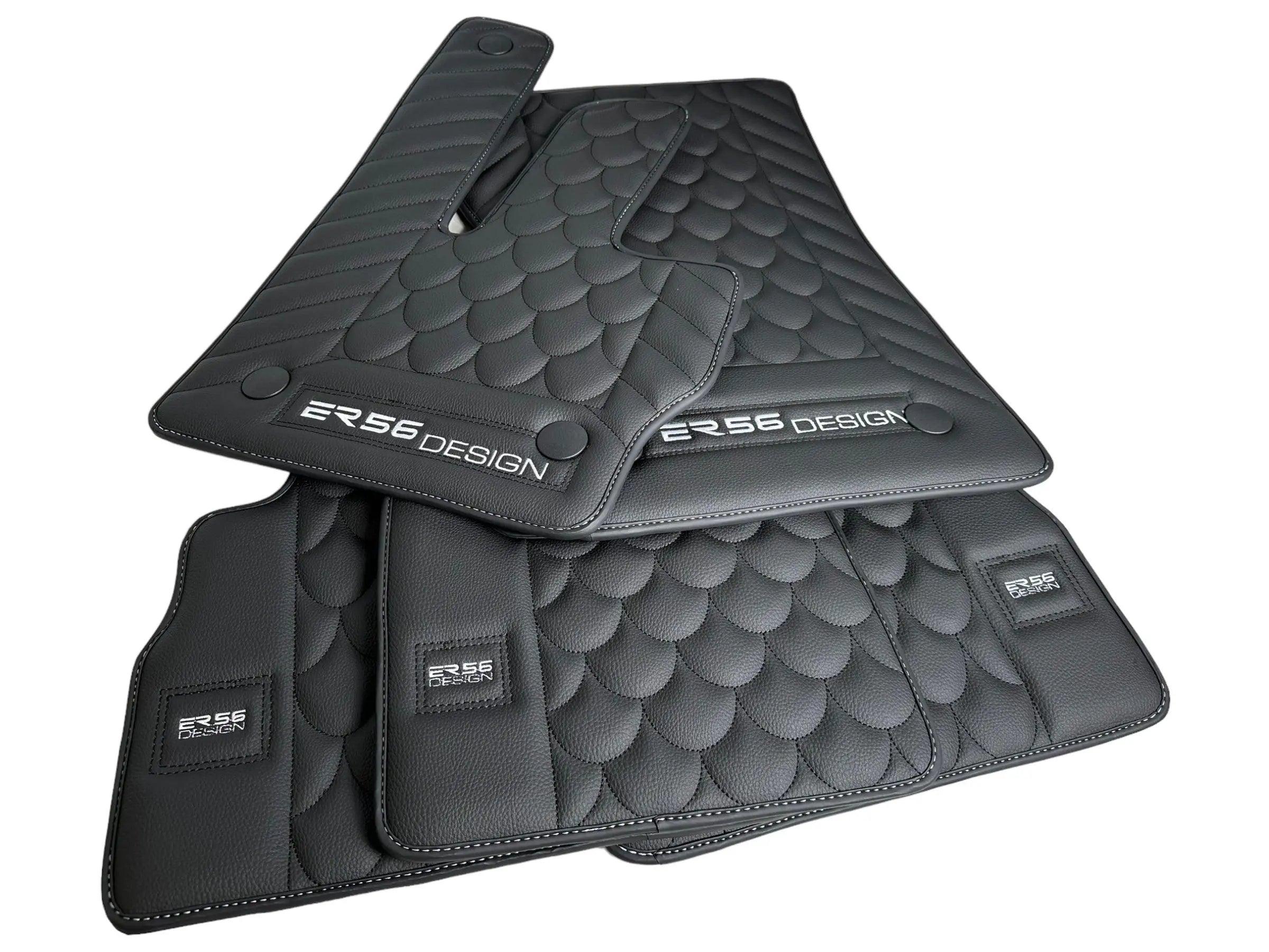 Black Leather Floor Mats For Mercedes-Benz G Class W463 (2008-2018) ER56 Design - AutoWin