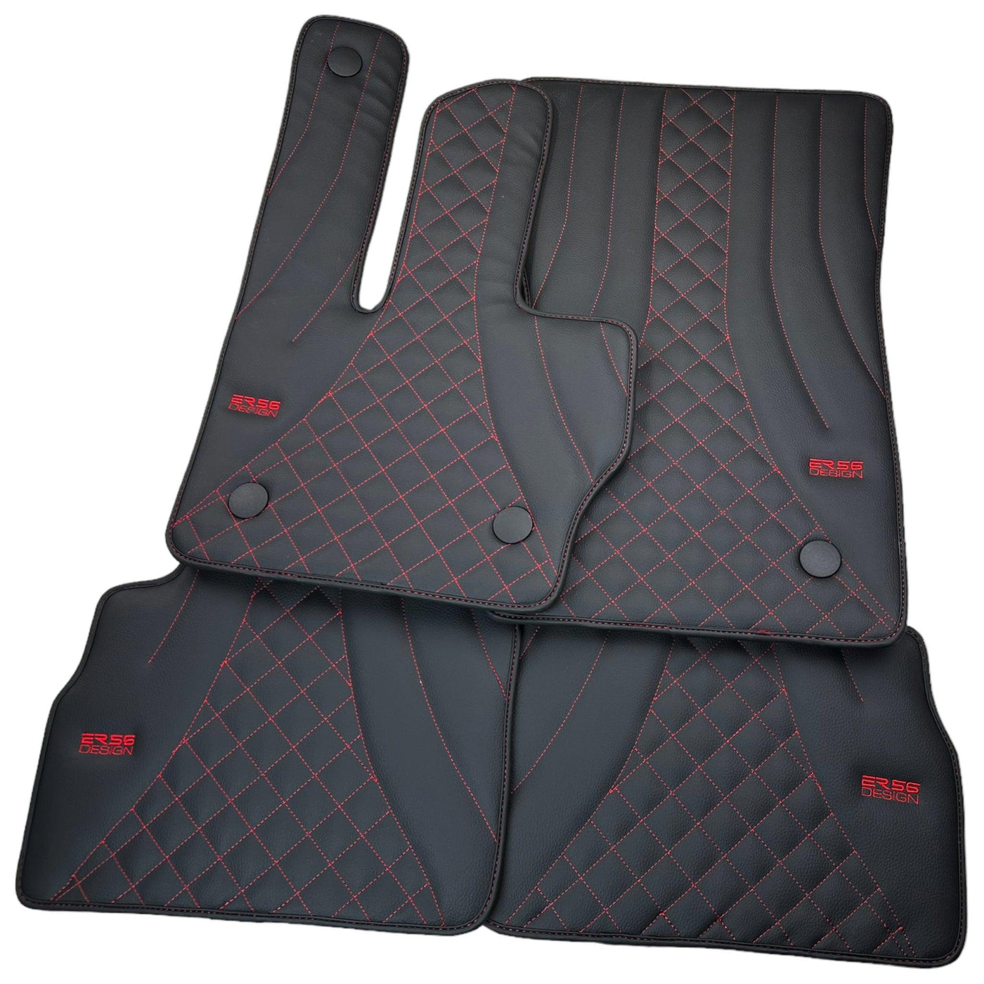 Black Leather Floor Mats for Mercedes-Benz G Class W463 2019-2022 ER56 Design - AutoWin