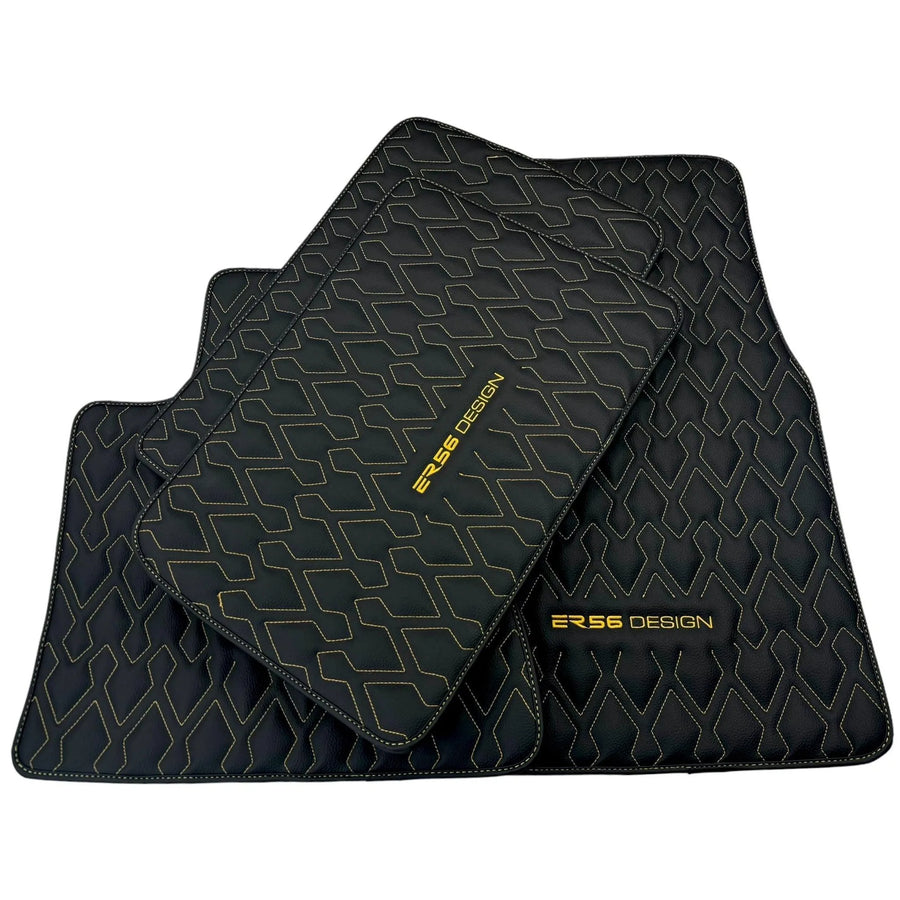 Black Leather Floor Mats for Rolls-Royce Ghost Series II (2021-2024) ER56 Design - AutoWin