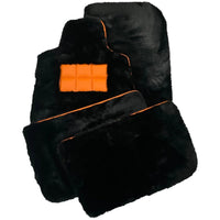 Black Sheepskin Floor Mats for Rolls-Royce Ghost Series II (2021-2024) I Orange Leather Trim - AutoWin