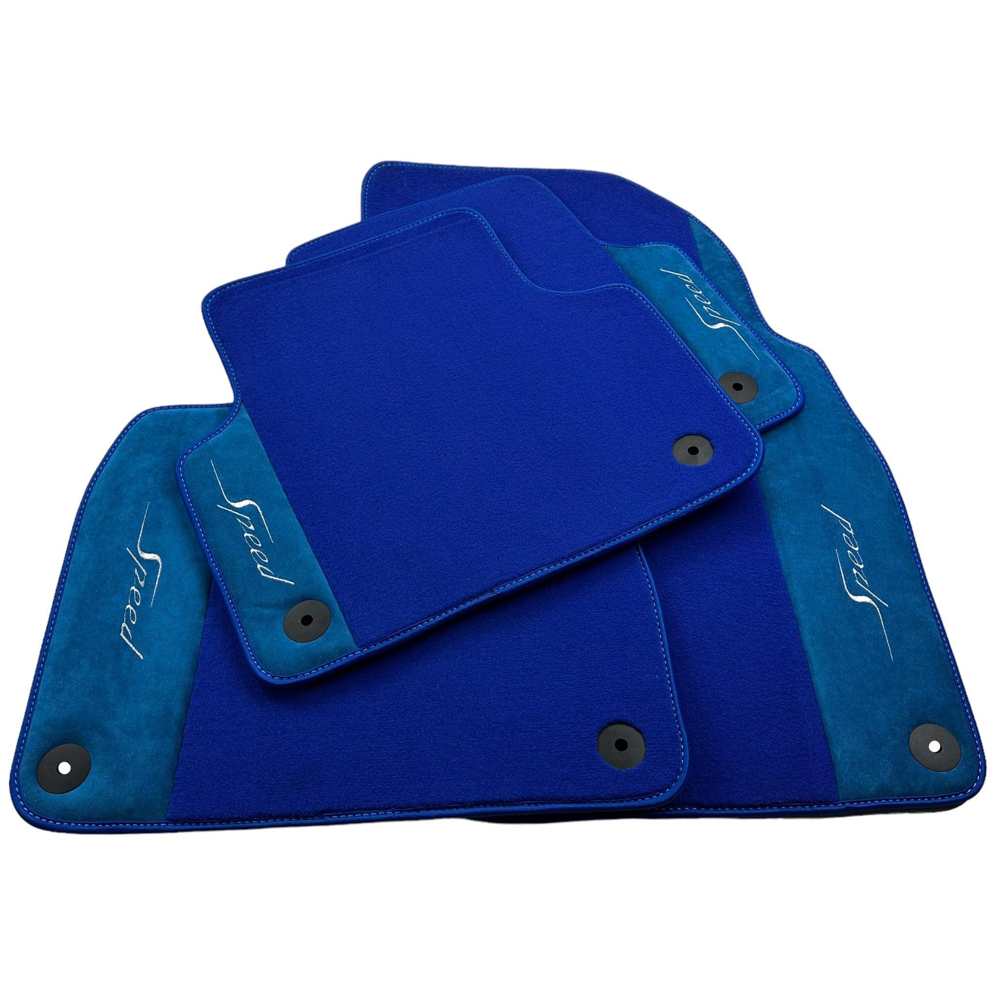 Blue Floor Mats For Bentley Bentayga (2015-2023) with Alcantara Leather - AutoWin