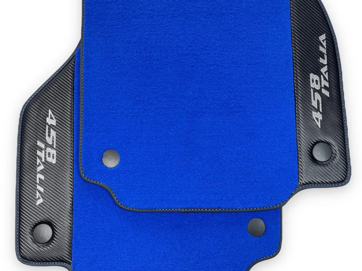 Blue Floor Mats For Ferrari 458 Italia 2009-2015 Carbon Fiber Leather - AutoWin
