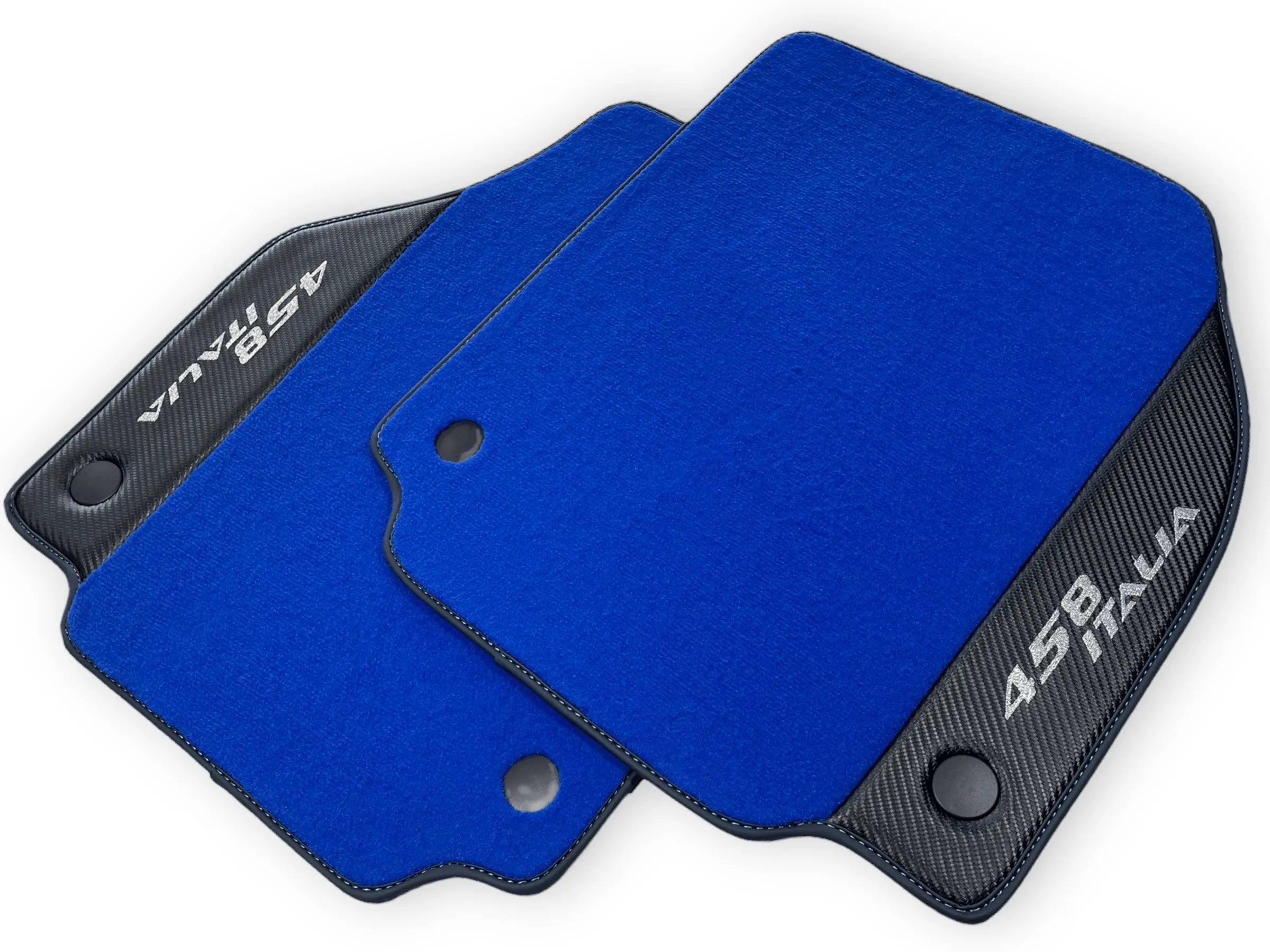 Blue Floor Mats For Ferrari 458 Italia 2009-2015 Carbon Fiber Leather - AutoWin