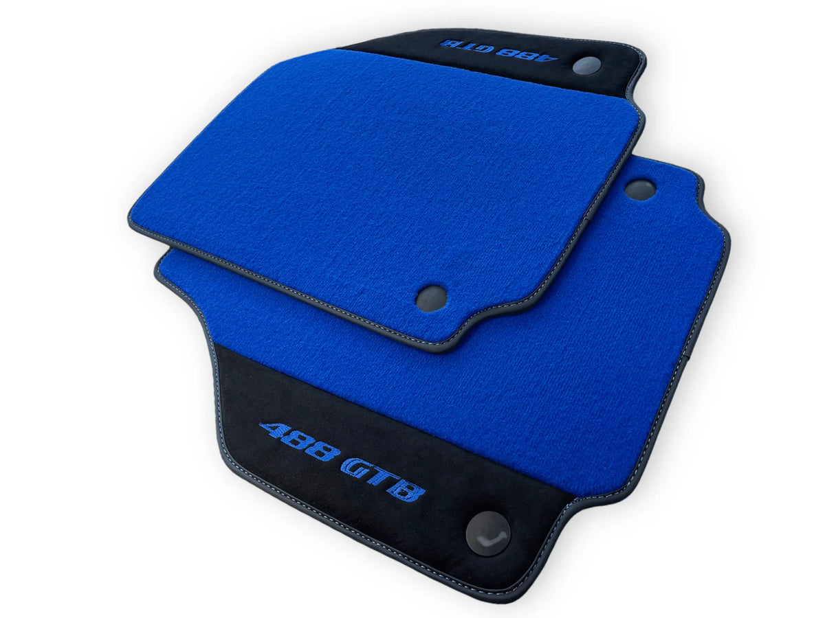 Blue Floor Mats For Ferrari 488 GTB 2016-2022 Carpets With Alcantara Leather - AutoWin