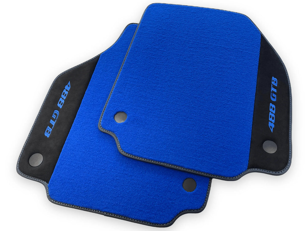 Blue Floor Mats For Ferrari 488 GTB 2016-2022 Carpets With Alcantara Leather - AutoWin