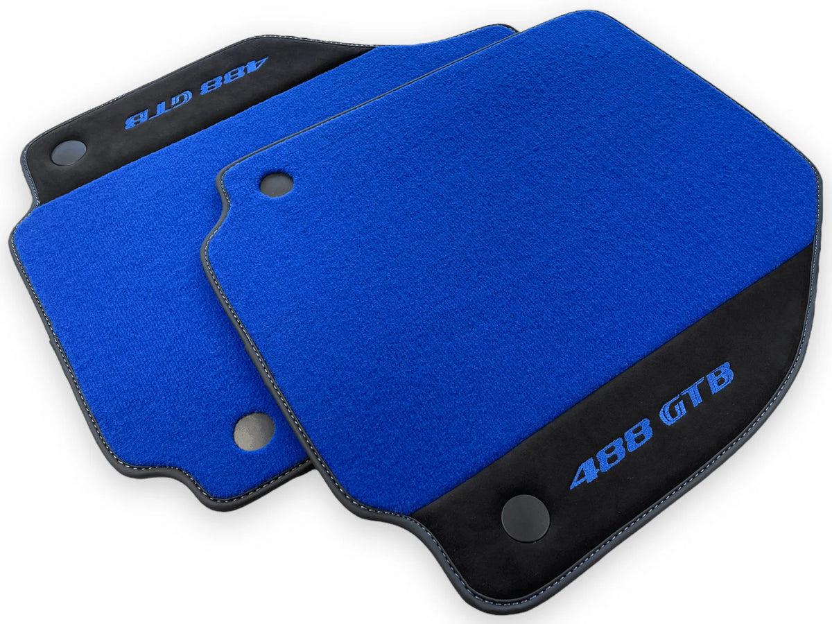 Blue Floor Mats For Ferrari 488 GTB 2016-2022 Carpets With Alcantara Leather - AutoWin