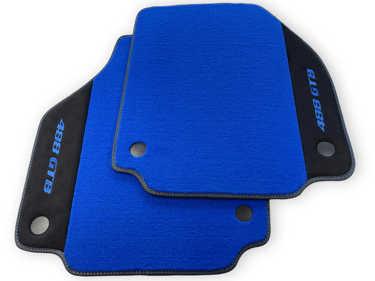 Blue Floor Mats For Ferrari 488 GTB 2016-2022 Carpets With Alcantara Leather - AutoWin