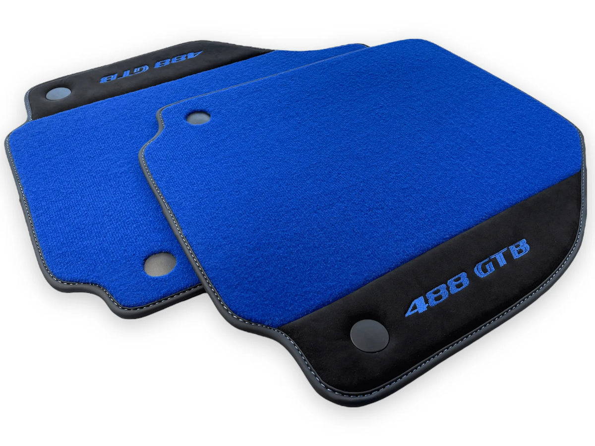 Blue Floor Mats For Ferrari 488 GTB 2016-2022 Carpets With Alcantara Leather - AutoWin