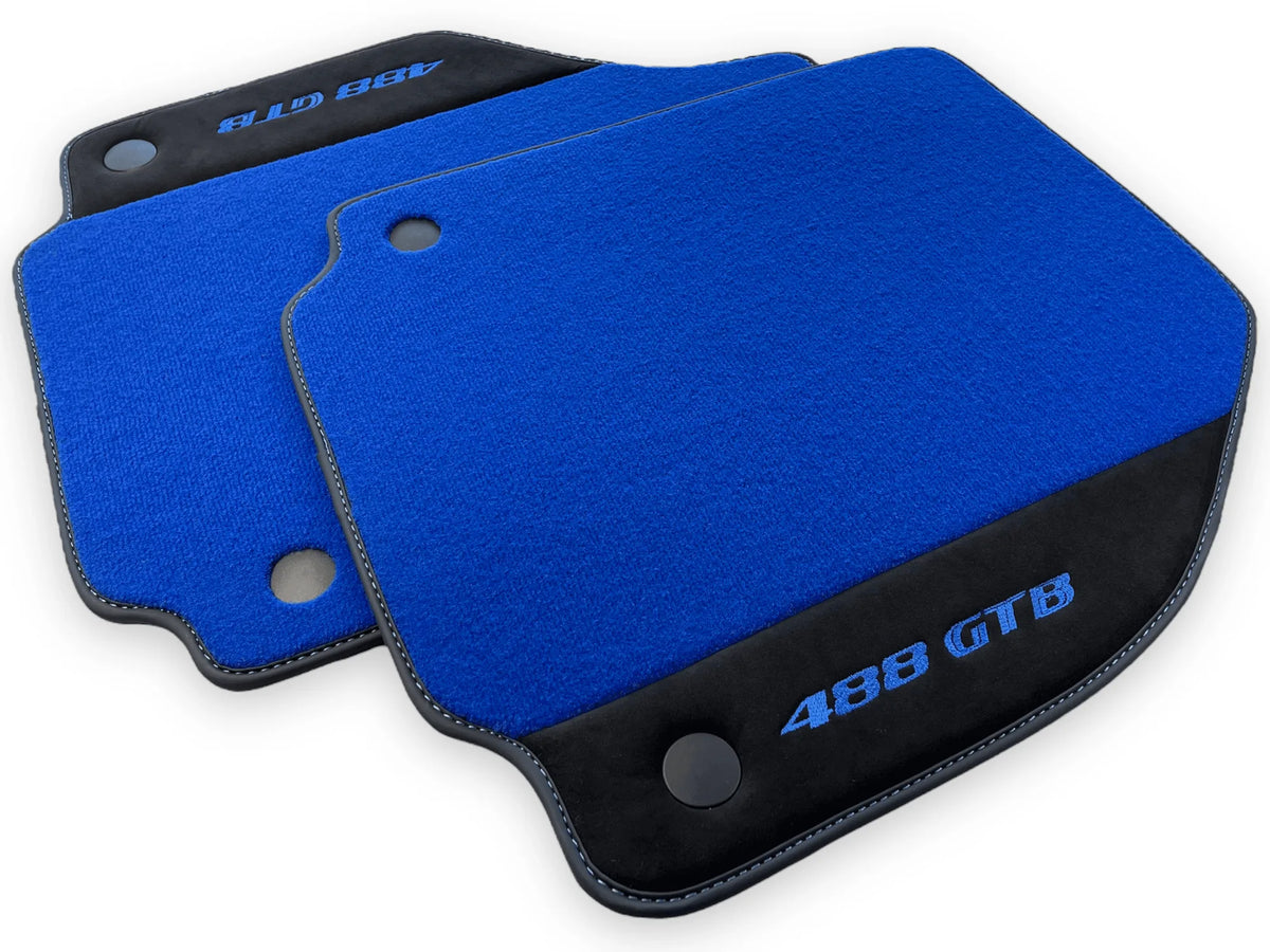 Blue Floor Mats For Ferrari 488 GTB 2016-2022 Carpets With Alcantara Leather - AutoWin