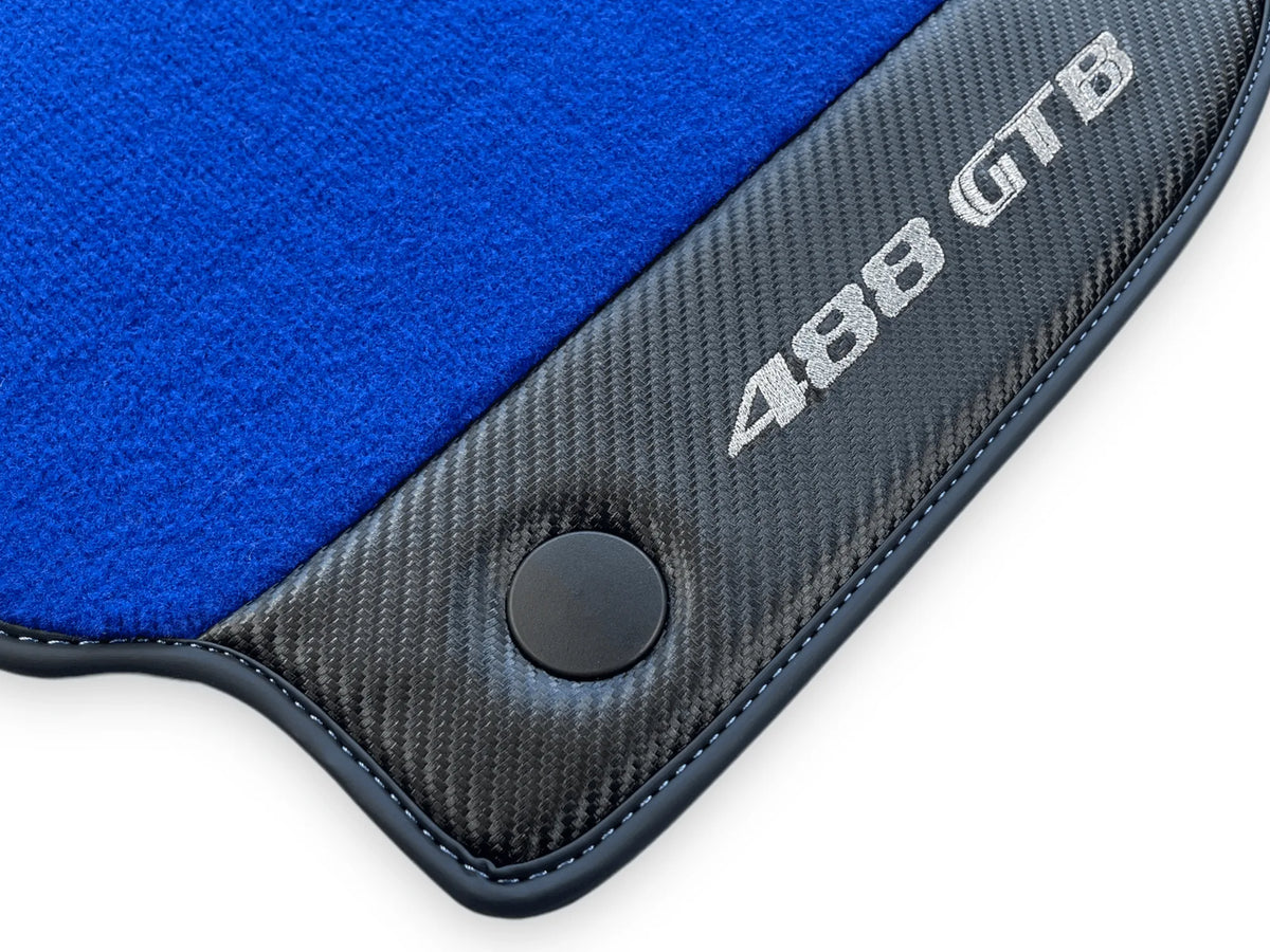 Blue Floor Mats For Ferrari 488 Gtb 2016-2022 Carpets With Carbon Fiber Leather - AutoWin