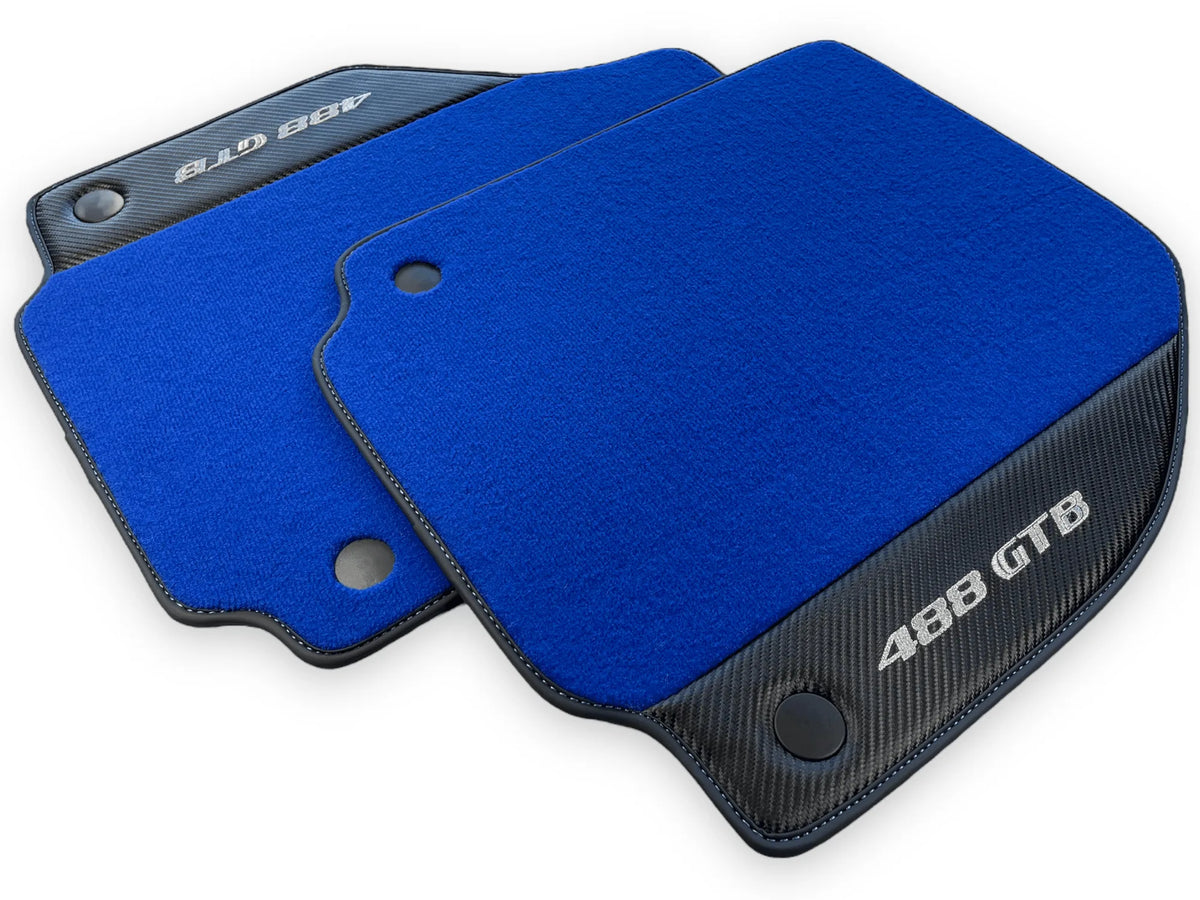 Blue Floor Mats For Ferrari 488 Gtb 2016-2022 Carpets With Carbon Fiber Leather - AutoWin