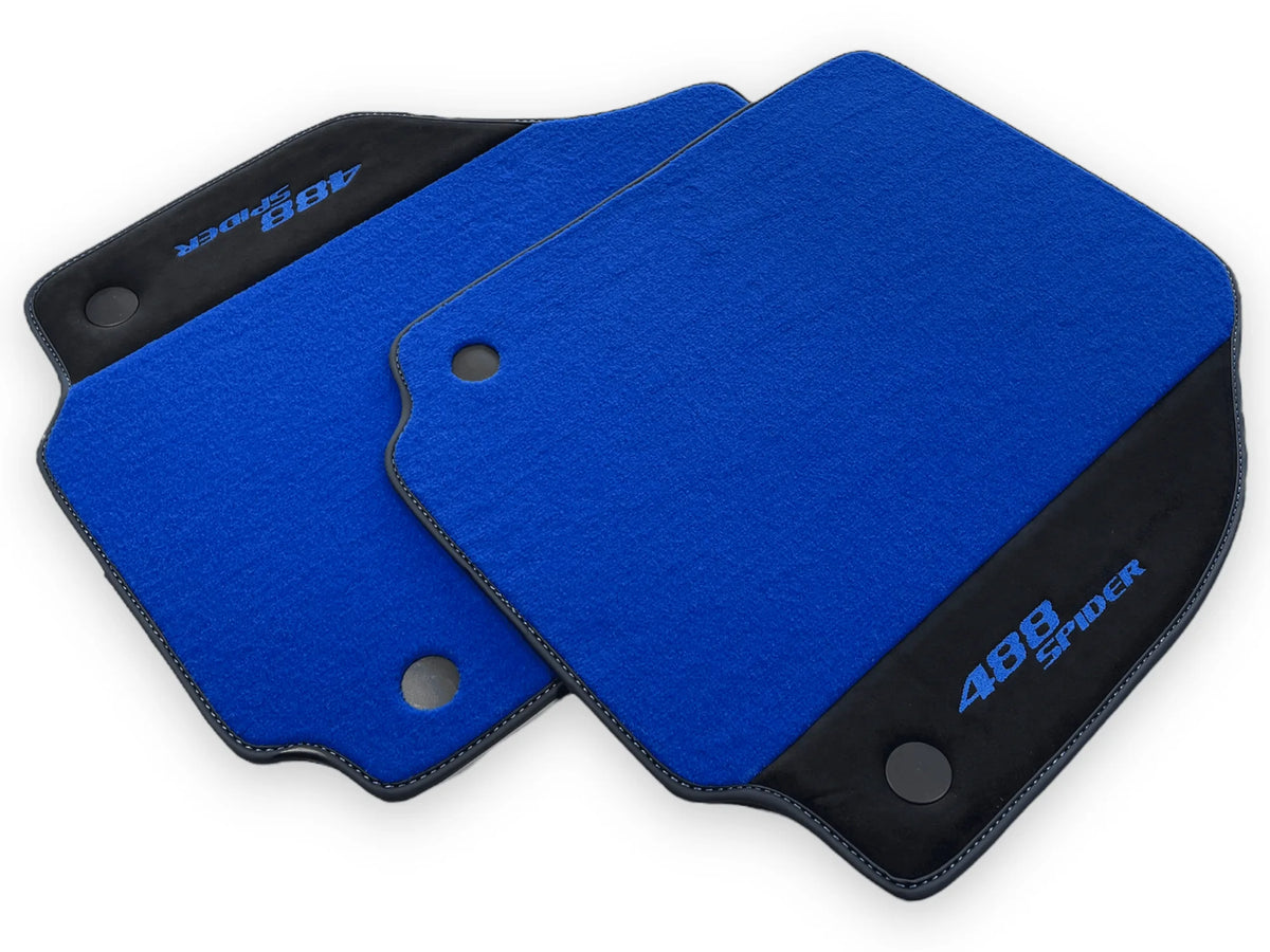 Blue Floor Mats For Ferrari 488 Spider 2015-2022 With Alcantara Leather - AutoWin