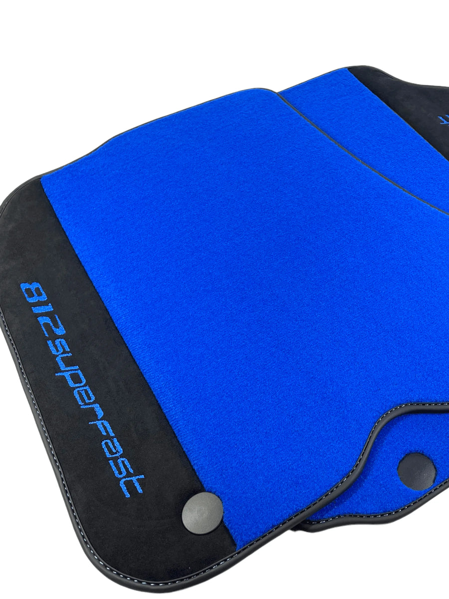 Blue Floor Mats For Ferrari 812 Superfast With Alcantara Leather - AutoWin
