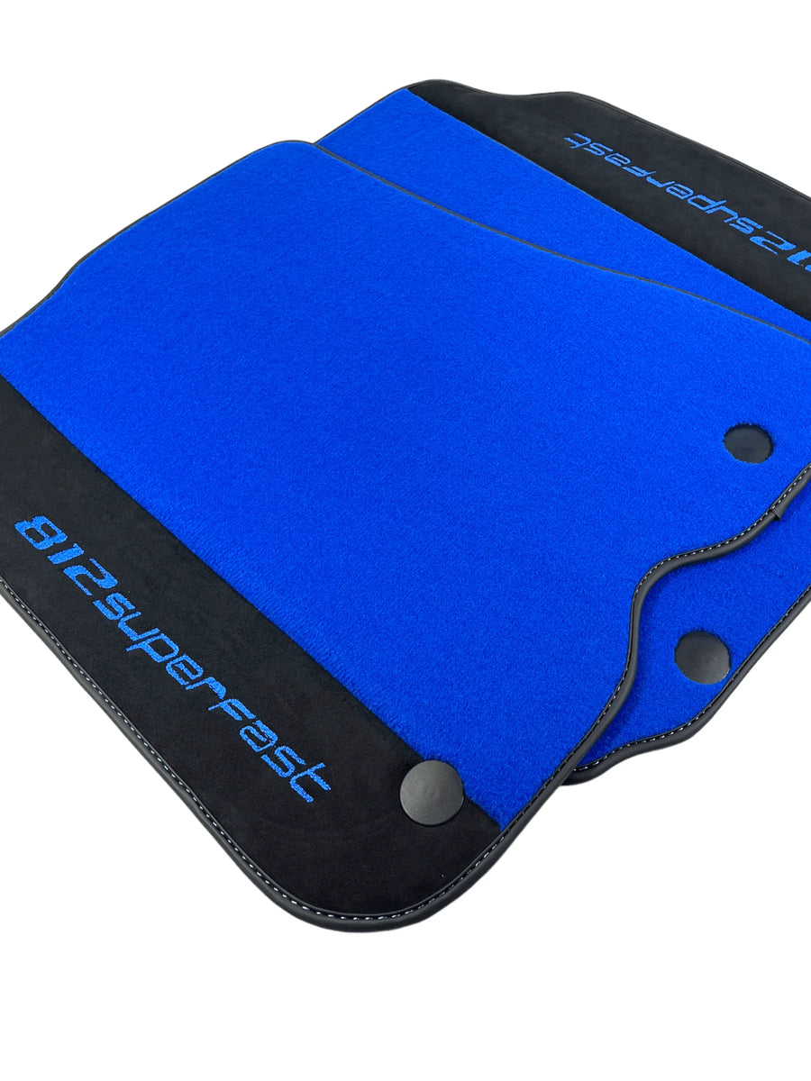 Blue Floor Mats For Ferrari 812 Superfast With Alcantara Leather - AutoWin