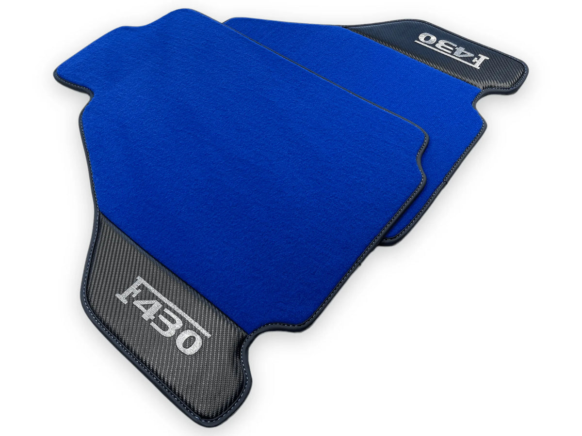 Blue Floor Mats For Ferrari F430 2004-2009 With Carbon Fiber Leather - AutoWin