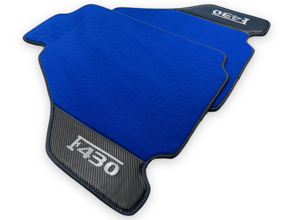 Blue Floor Mats For Ferrari F430 2004-2009 With Carbon Fiber Leather - AutoWin
