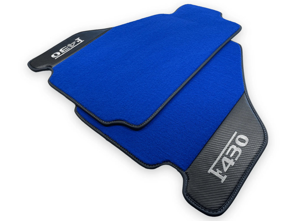 Blue Floor Mats For Ferrari F430 2004-2009 With Carbon Fiber Leather - AutoWin