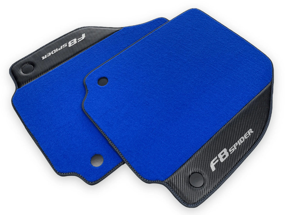Blue Floor Mats For Ferrari F8 Spider 2019-2022 With Carbon Fiber Leather - AutoWin