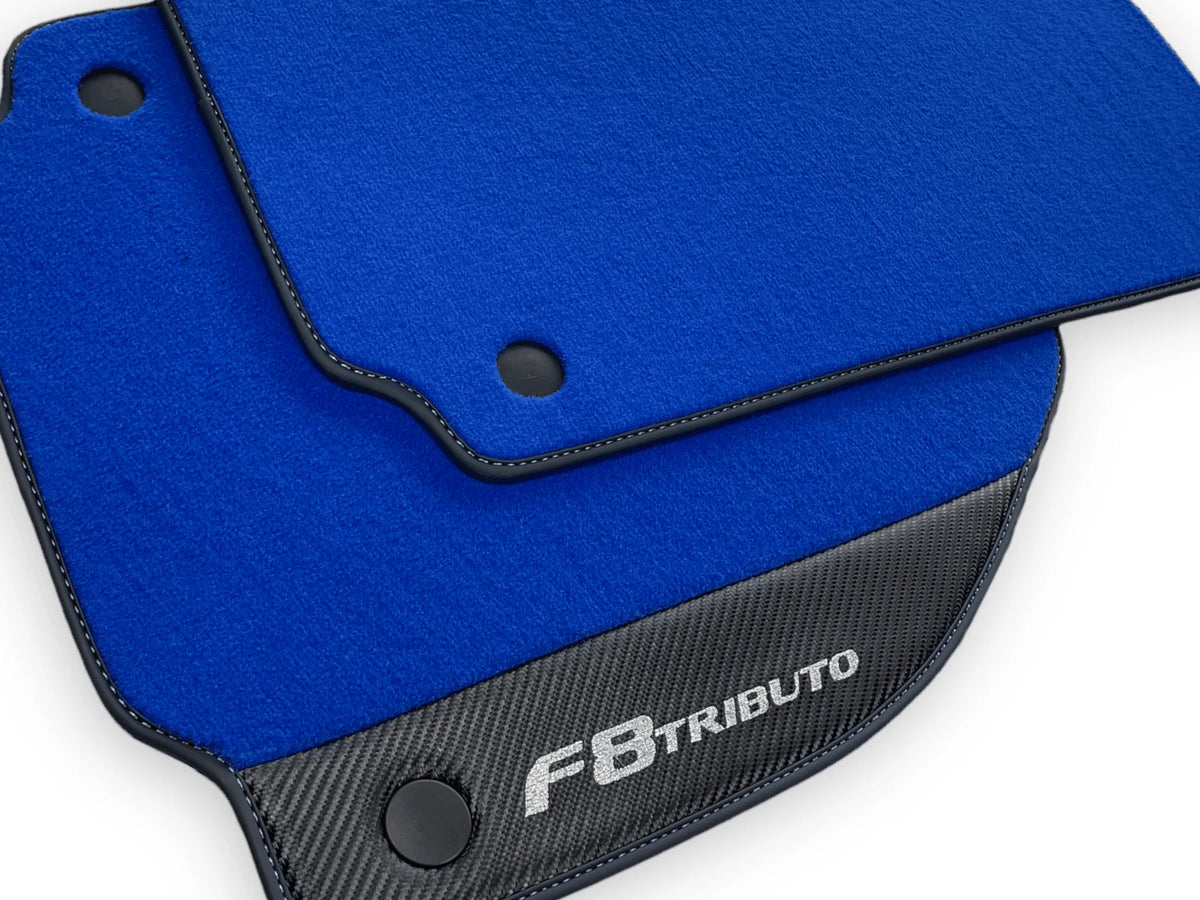 Blue Floor Mats For Ferrari F8 Tributo 2019-2022 With Carbon Leather - AutoWin
