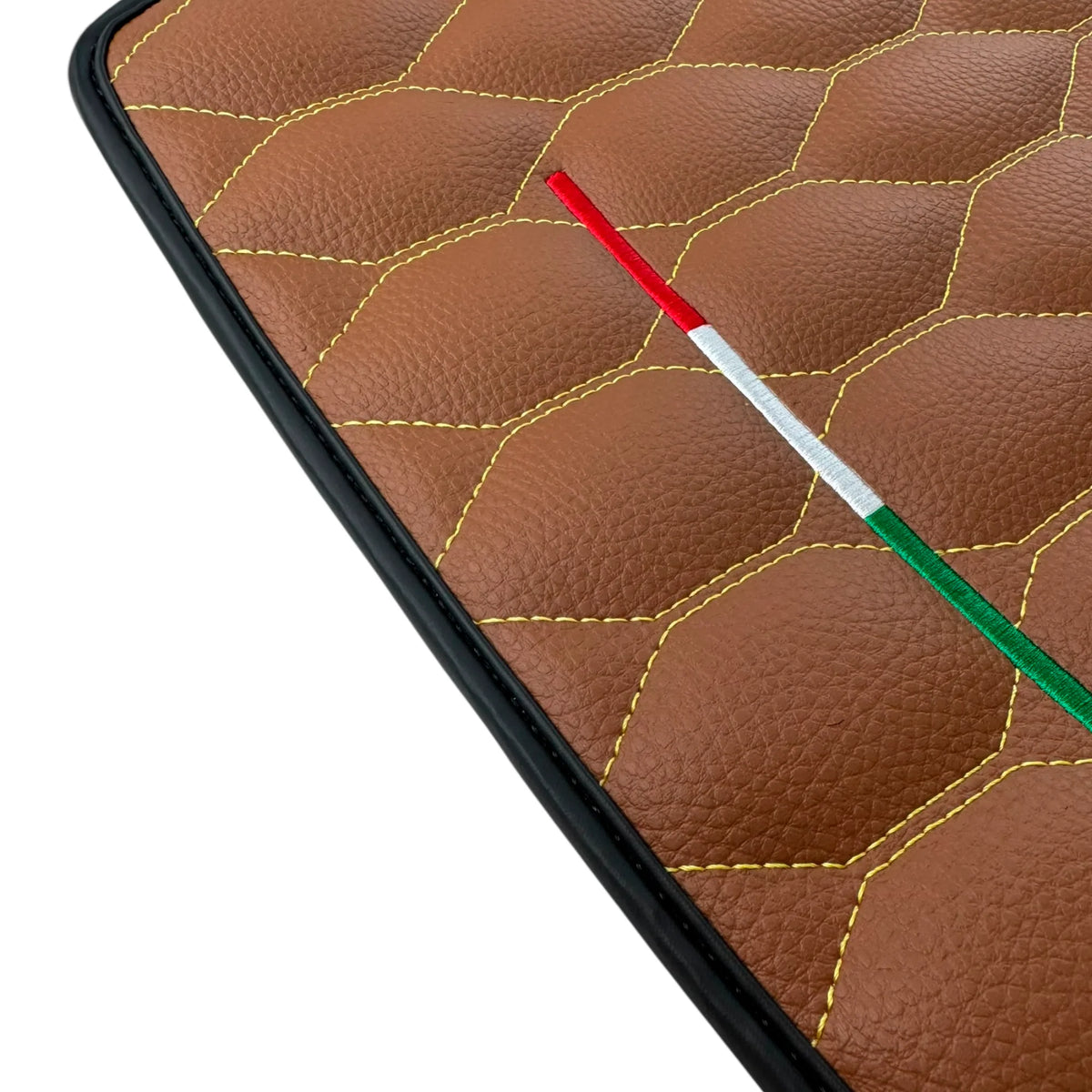 Brown Leather Viper Hex Pattern Floor Mats for Ferrari Purosangue (2023-2027) with Italian Flag