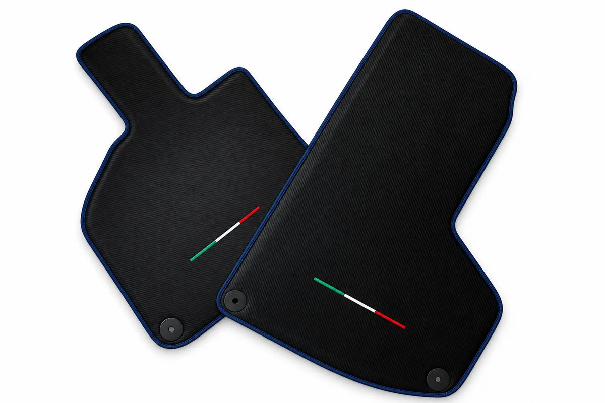 Carbon Fiber Floor Mats for Lamborghini Huracan with Italian Flag Dark Blue trim