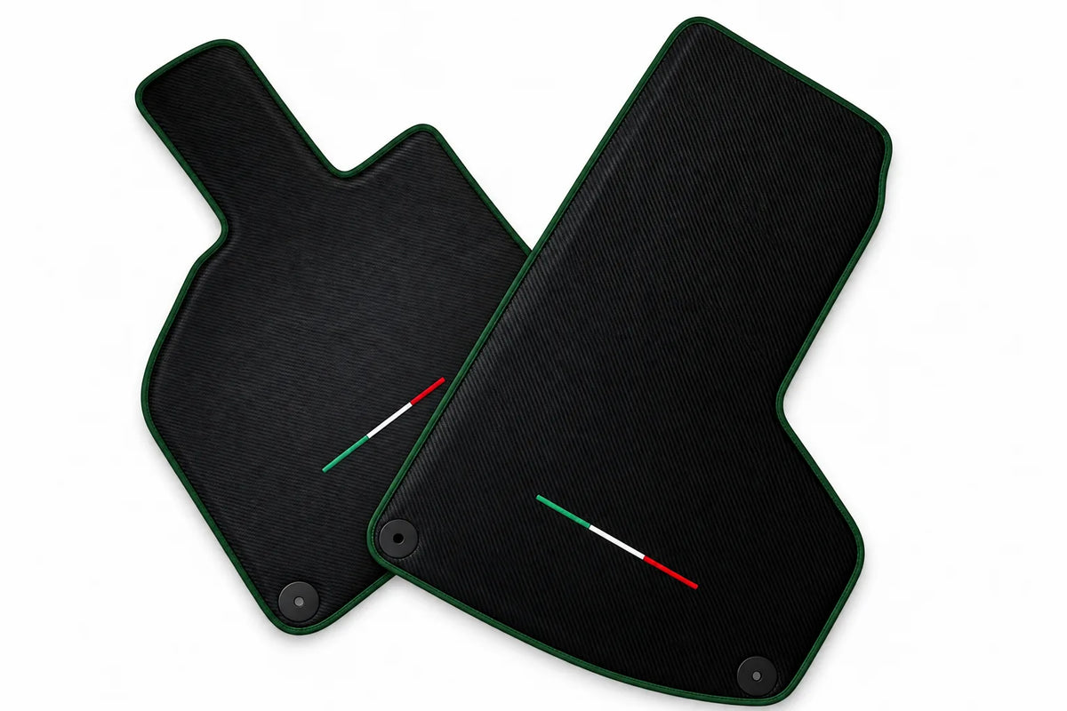 Carbon Fiber Floor Mats for Lamborghini Huracan with Italian Flag Dark Green trim