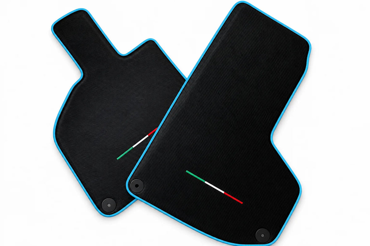 Carbon Fiber Floor Mats for Lamborghini Huracan with Italian Flag Light Blue trim