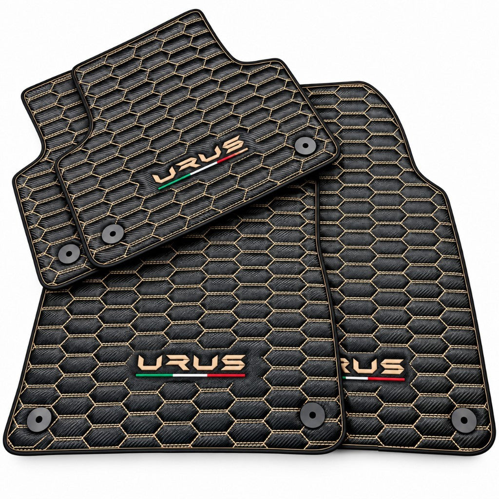 Carbon Fiber Floor Mats for Lamborghini Urus with Gold Stitching
