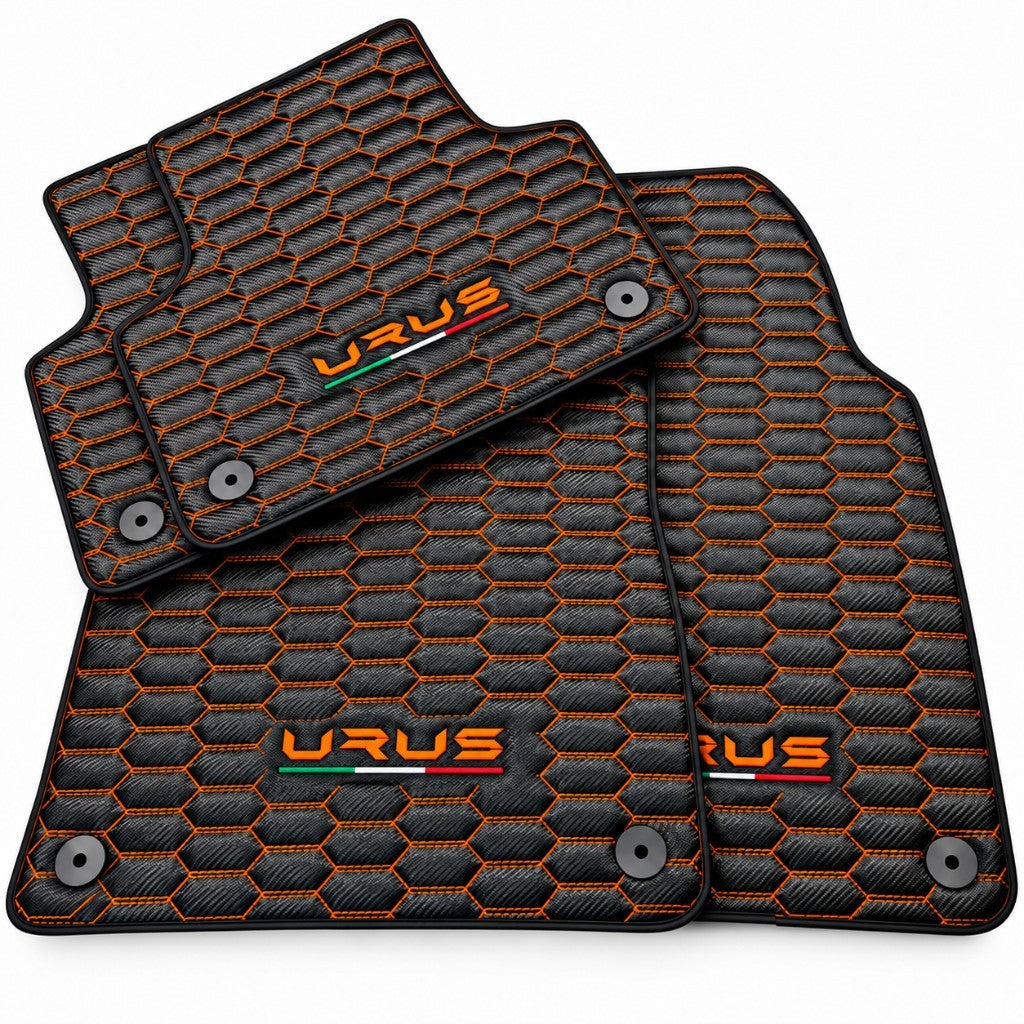 Carbon Fiber Floor Mats for Lamborghini Urus with Orange Stitching