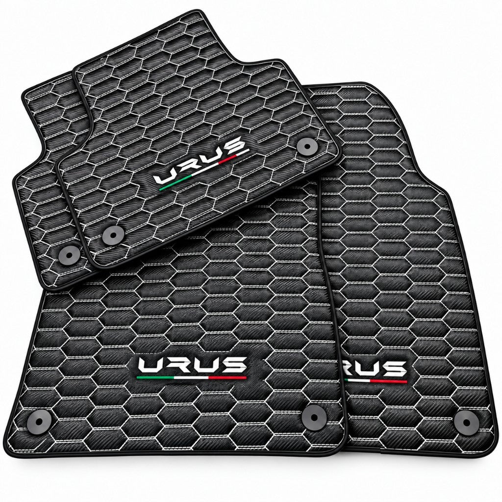 Carbon Fiber Floor Mats for Lamborghini Urus with White Stitching