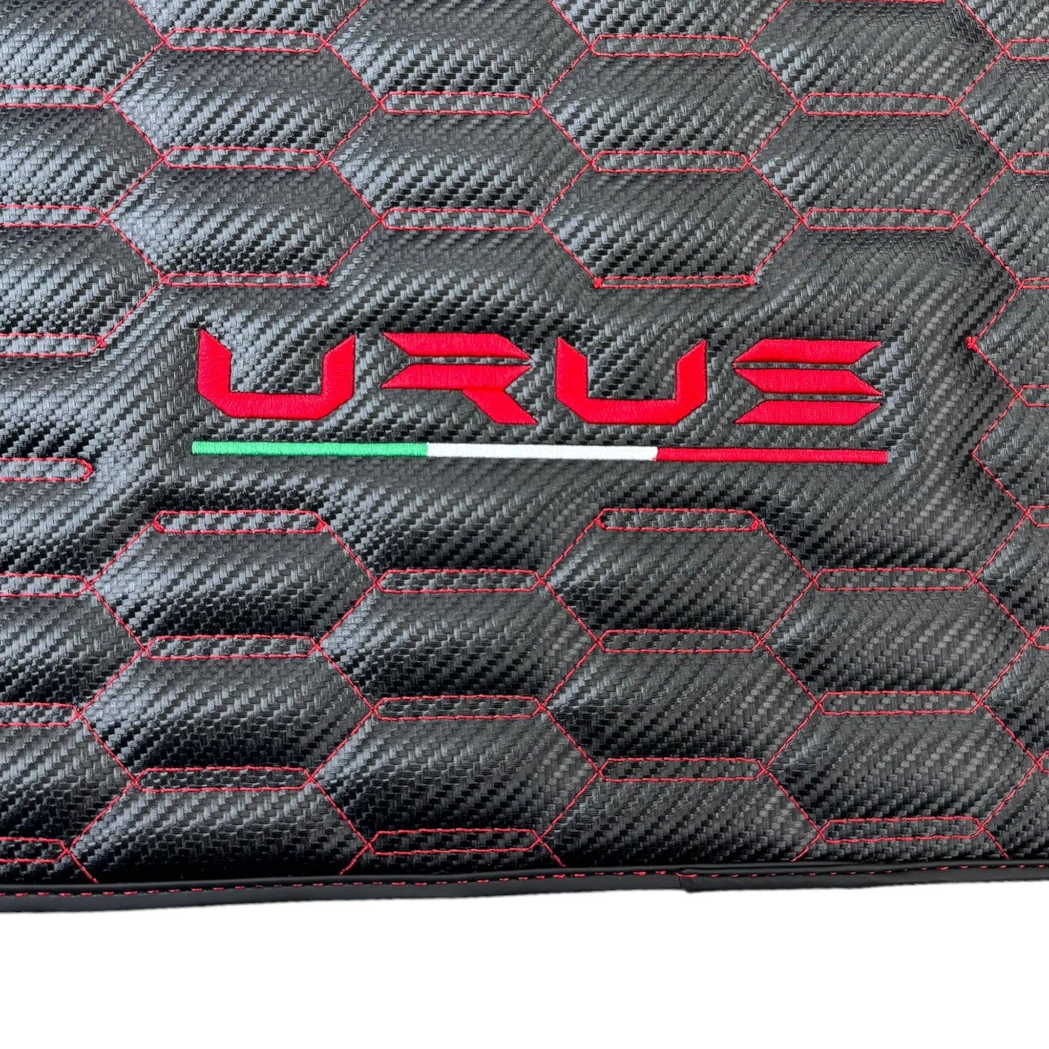 Carbon Fiber Floor Mats for Lamborghini Urus with Red Stitching - AutoWin