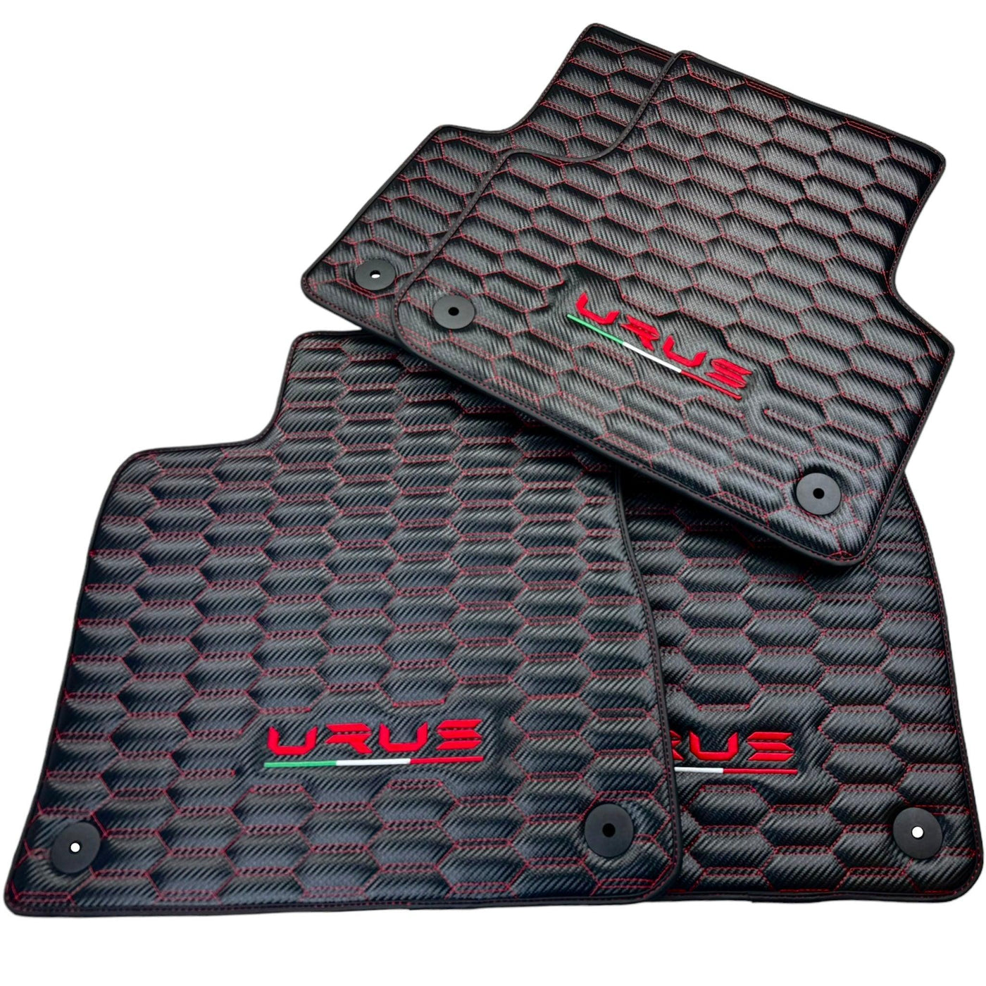 Carbon Fiber Floor Mats for Lamborghini Urus with Red Stitching - AutoWin