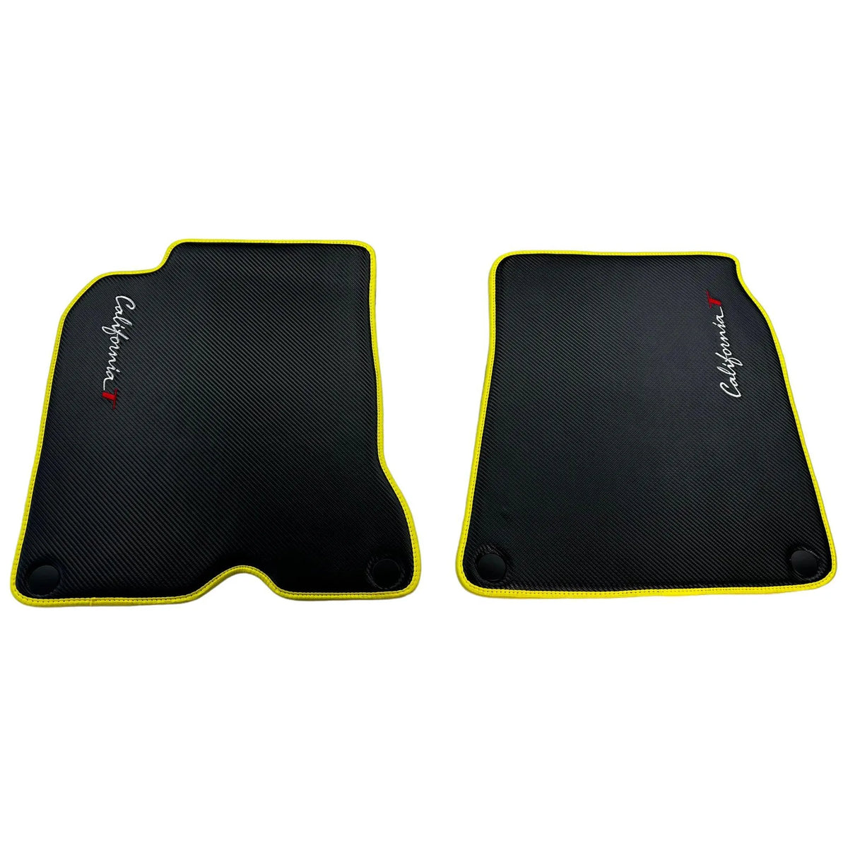Carbon Fiber Leather Floor Mats For Ferrari California T (2015-2018) with Yellow Trim - AutoWin