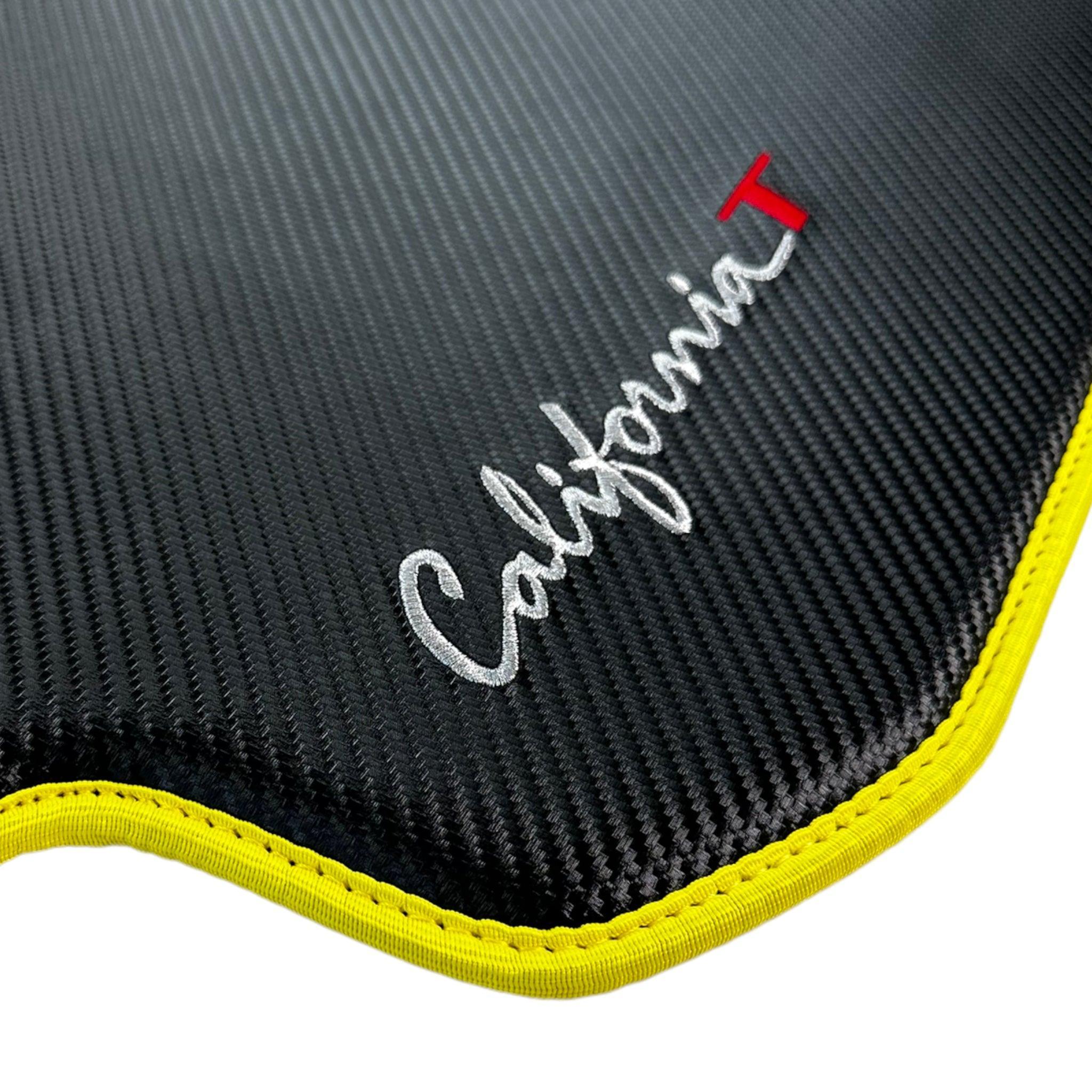 Carbon Fiber Leather Floor Mats For Ferrari California T (2015-2018) with Yellow Trim - AutoWin