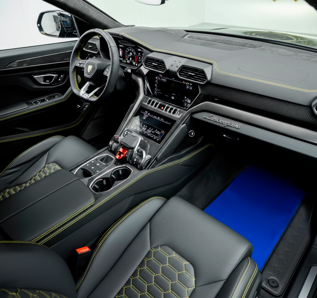 Customizable Blue Floor Mats For Lamborghini Urus With Carbon Leather