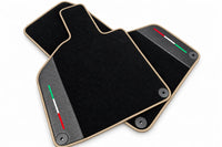 Custom Black Floor Mats for Lamborghini Huracan with Carbon Fiber Leather Beige trim