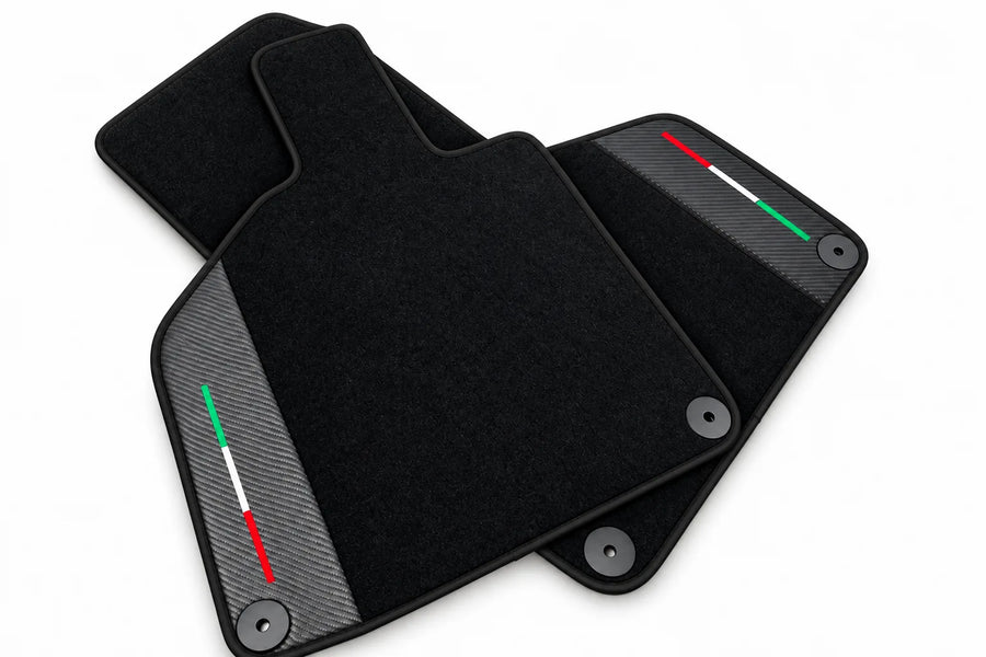 Custom Black Floor Mats for Lamborghini Huracan with Carbon Fiber Leather Black trim