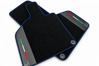 Custom Black Floor Mats for Lamborghini Huracan with Carbon Fiber Leather Dark Blue trim