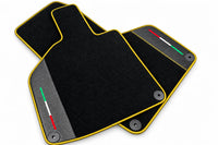 Custom Black Floor Mats for Lamborghini Huracan with Carbon Fiber Leather Yellow trim