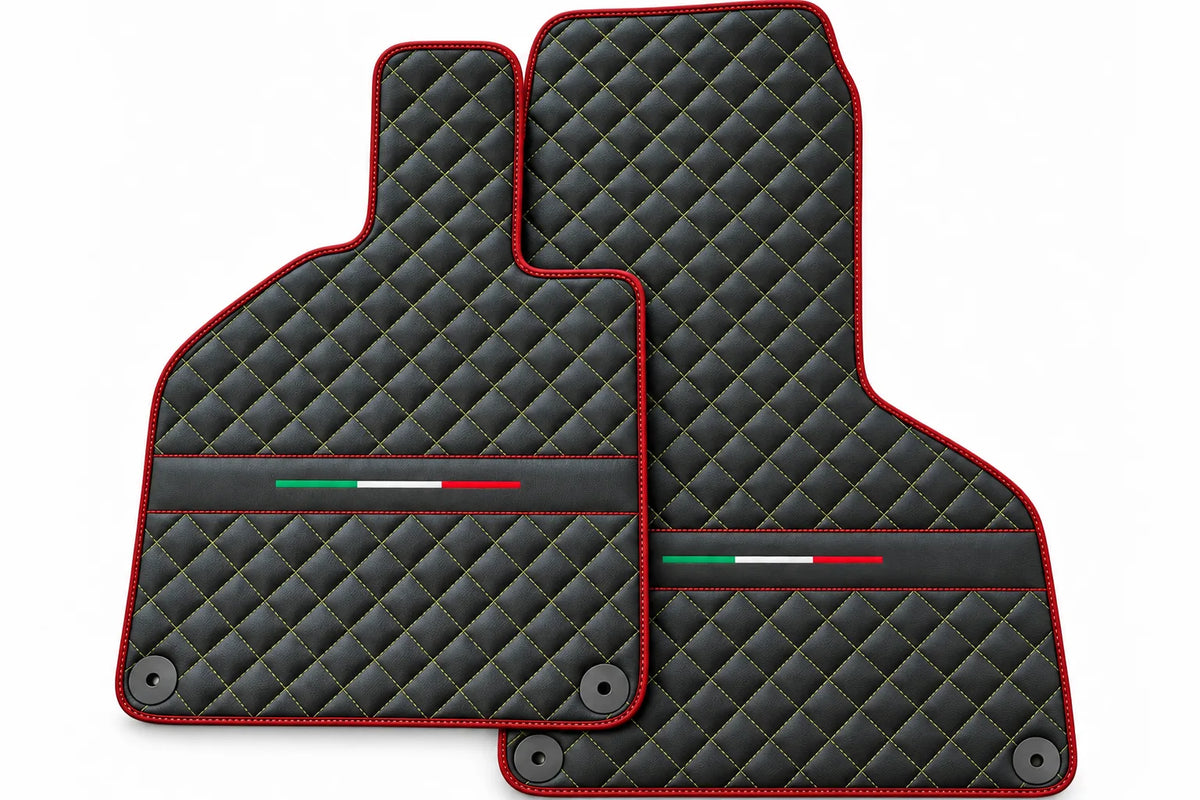 Custom Black Leather Floor Mats for Lamborghini Huracan Perfomante | Green Stitching Red trim